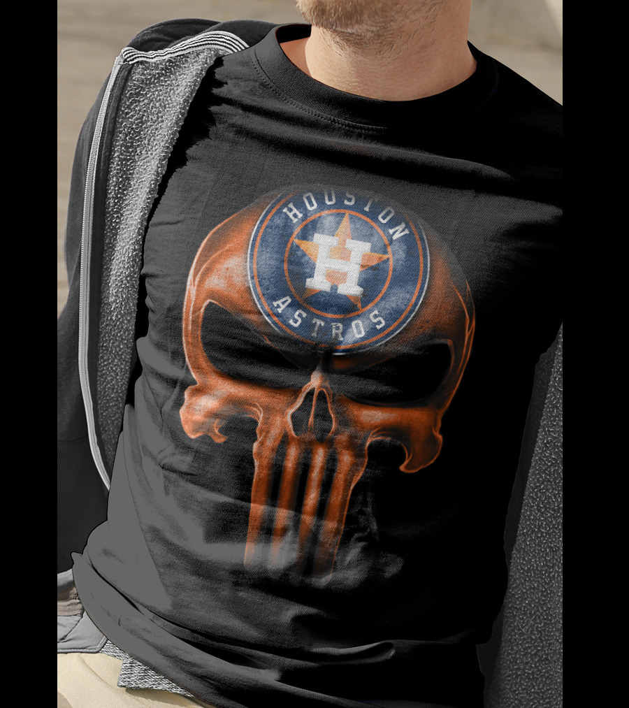 Skull With Houston Astros Baseball Emblem T-Shirt