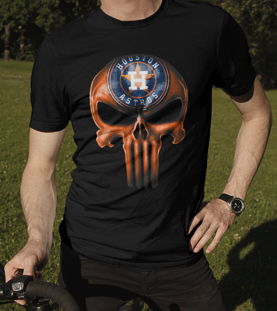 Skull With Houston Astros Baseball Emblem T-Shirt