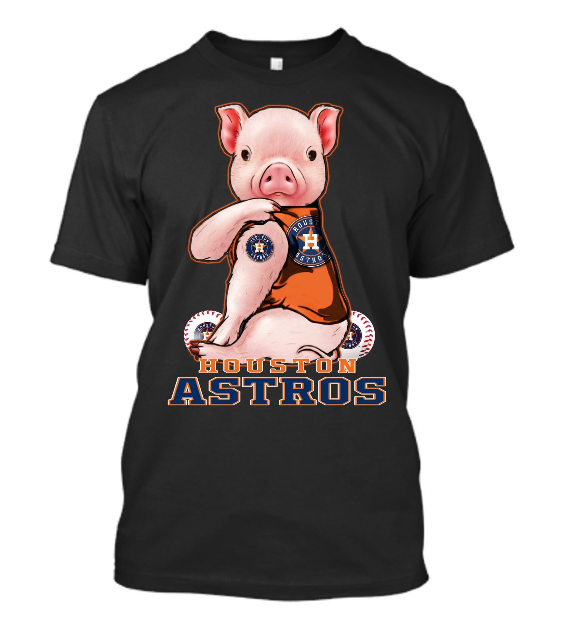 Pig Wearing Houston Astros Jersey With Logo And Baseballs T-Shirt