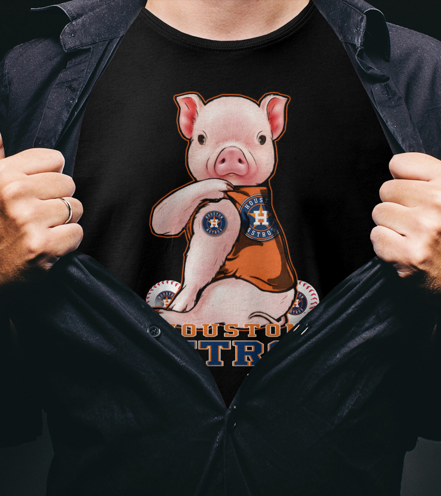 Pig Wearing Houston Astros Jersey With Logo And Baseballs T-Shirt
