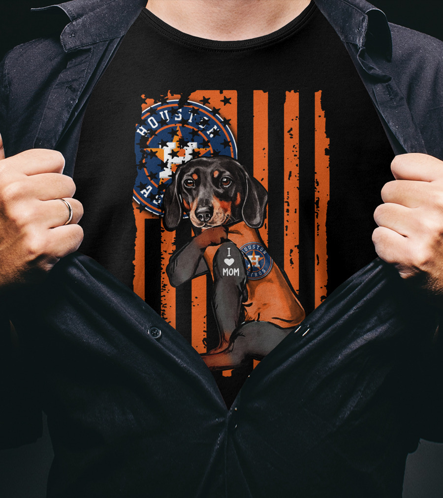 Dachshund I Love Mom Houston Astros T-Shirt