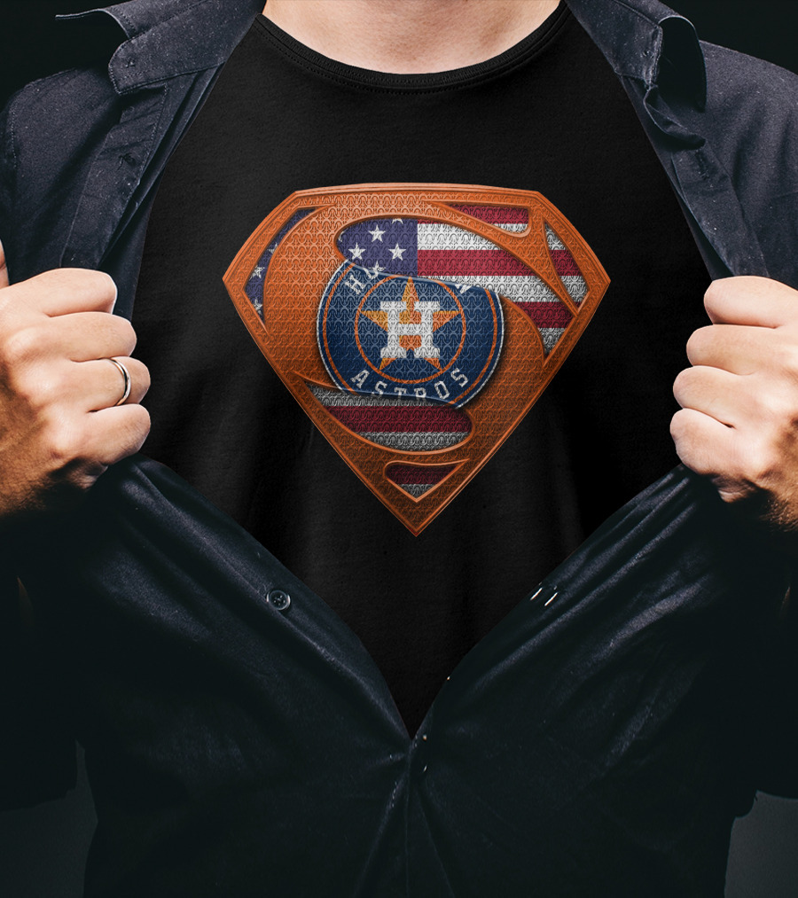 Houston Astros American Flag Superman Shield T-Shirt