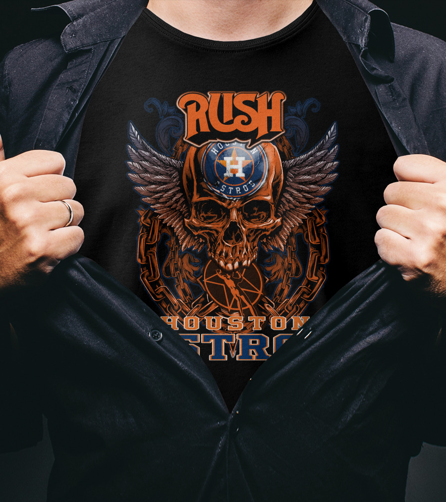 Rush Houston Astros Skull Wing Chain Baseball T-Shirt