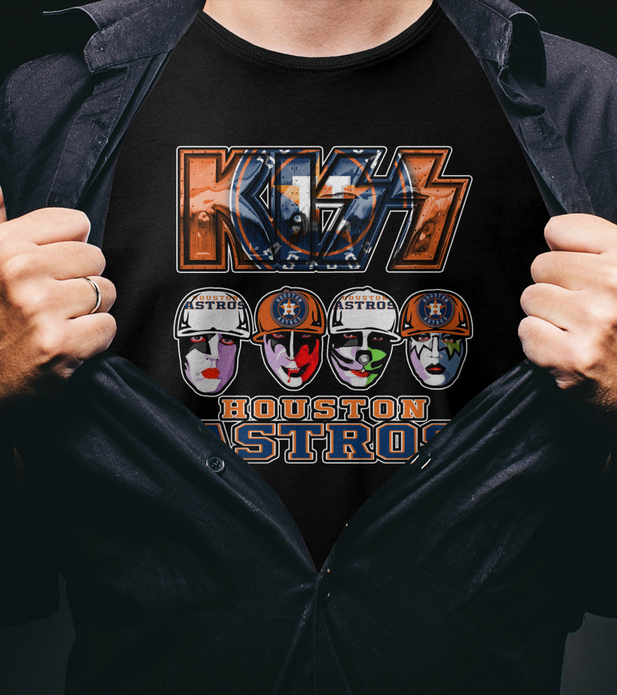 Kiss Houston Astros Rock Band Collaboration With Iconic Face Paint And Logos T-Shirt