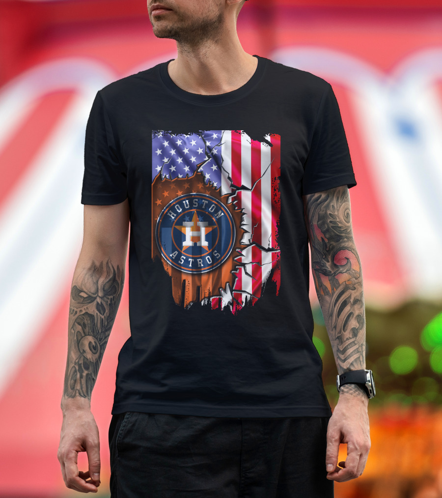 Houston Astros American Flag Torn T-Shirt