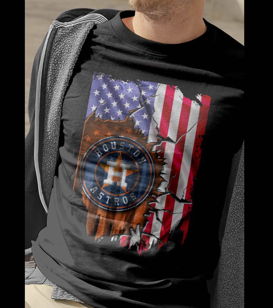 Houston Astros American Flag Torn T-Shirt