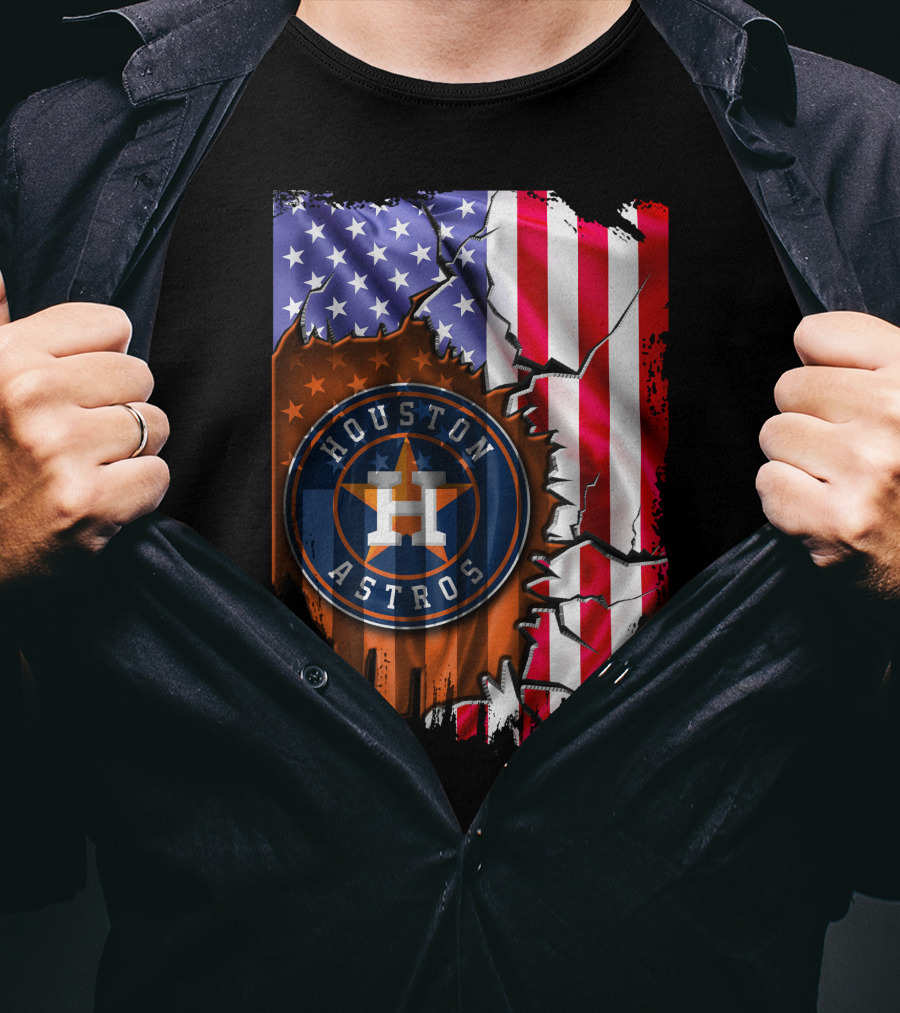 Houston Astros American Flag Torn T-Shirt