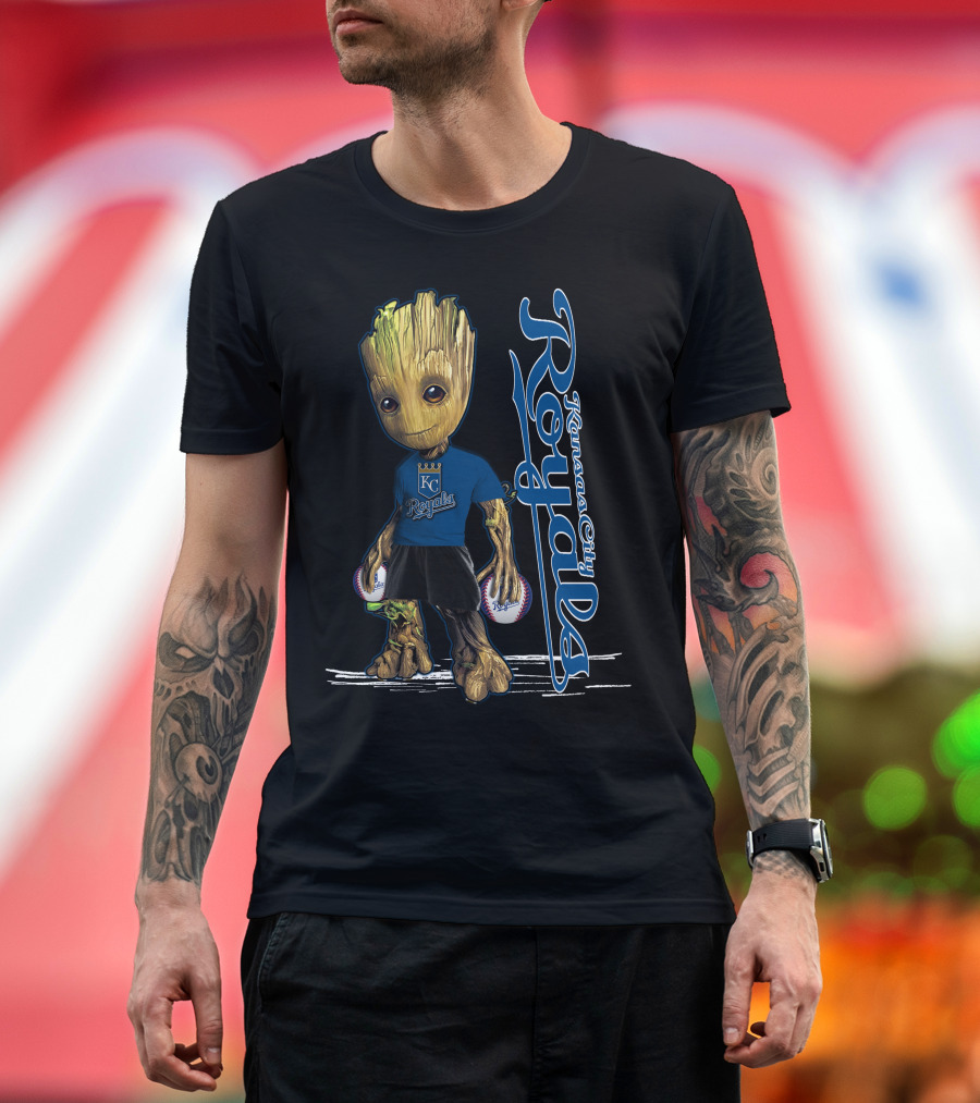 Groot Kansas City Royals Baseball Fan Character with Team T-Shirt