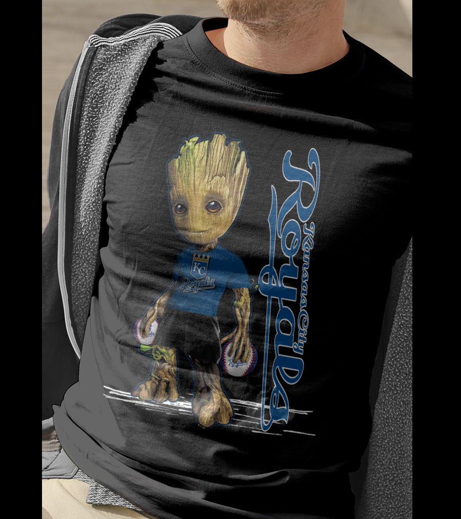 Groot Kansas City Royals Baseball Fan Character With Team T-Shirt