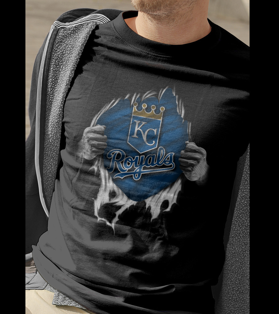 KC Royals Torn Shield Symbol With Crown And Hands T-Shirt