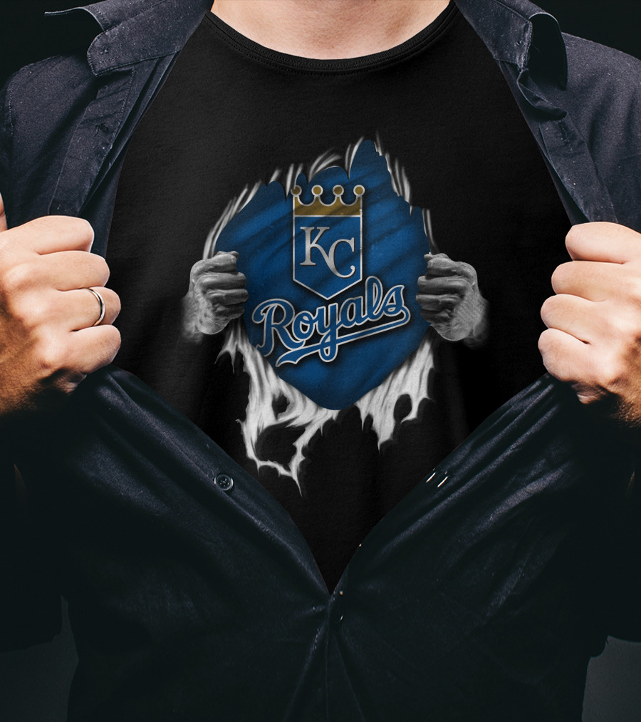 KC Royals Torn Shield Symbol With Crown And Hands T-Shirt