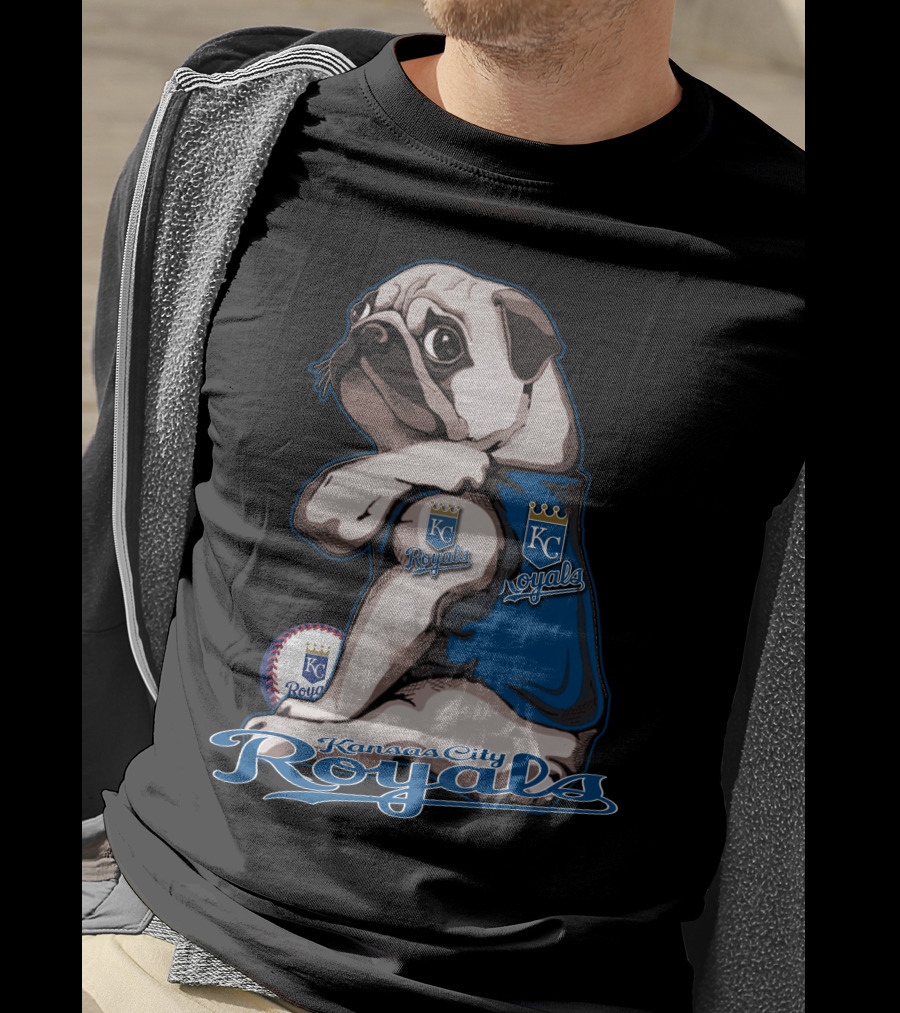 Kansas City Royals Pug With KC Royals Logo And Baseball T-Shirt