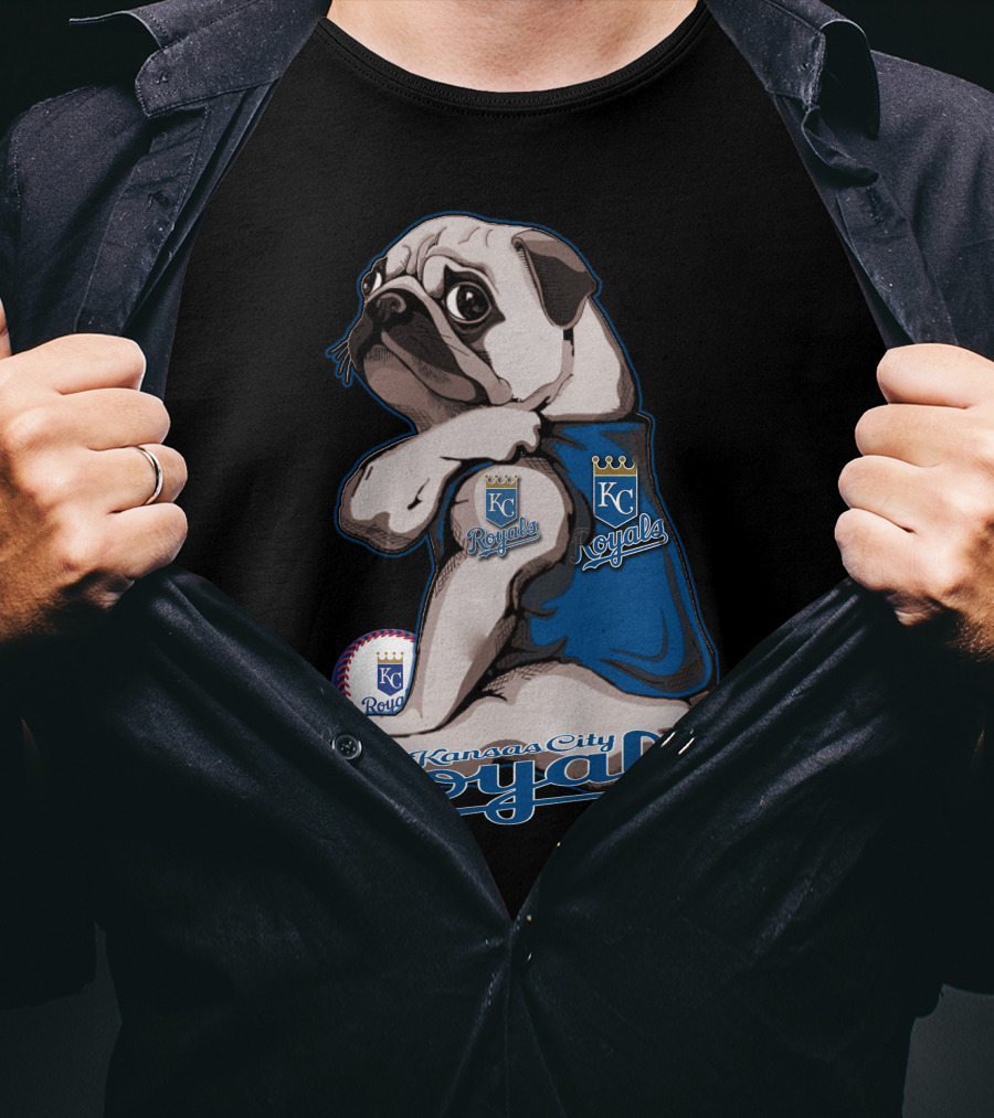 Kansas City Royals Pug With KC Royals Logo And Baseball T-Shirt