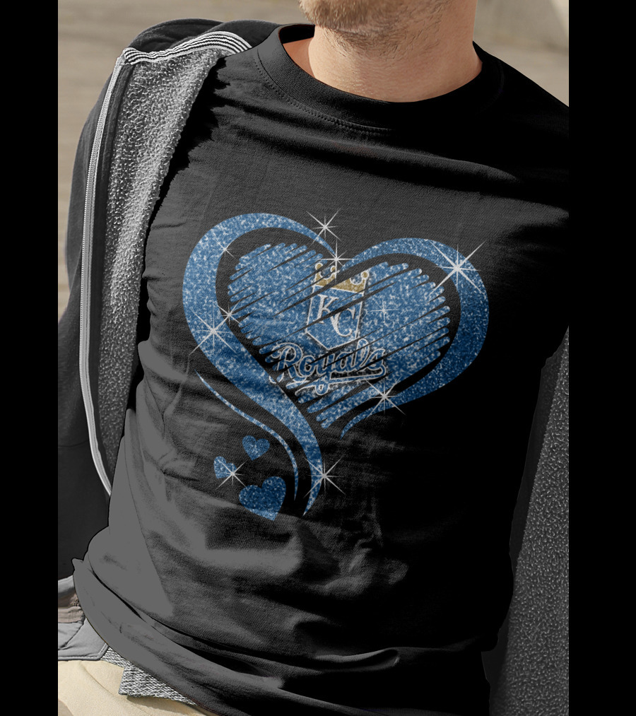 Heart Diamond KC Royals Blue Sparkle T-Shirt