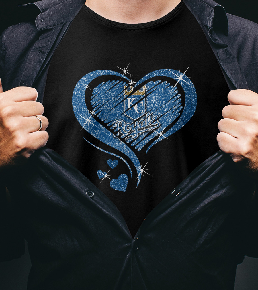 Heart Diamond KC Royals Blue Sparkle T-Shirt