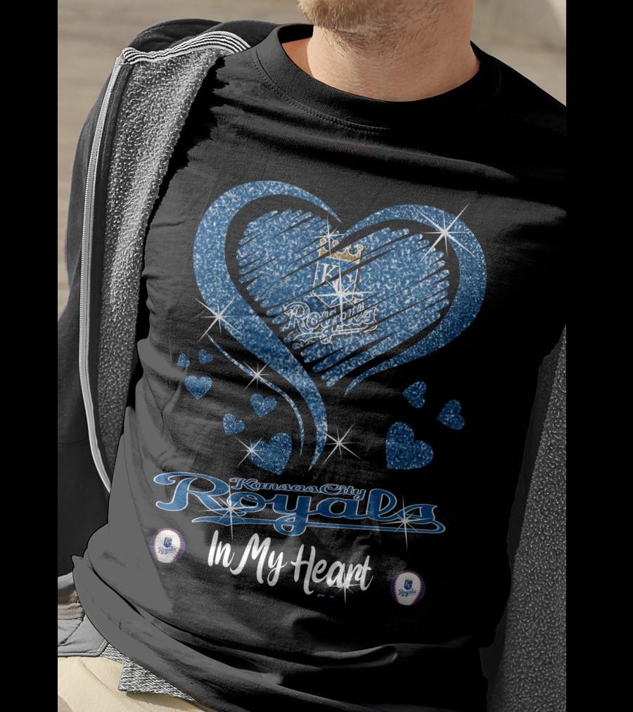 Kansas City Royals In My Heart Sparkling Blue Heart T-Shirt