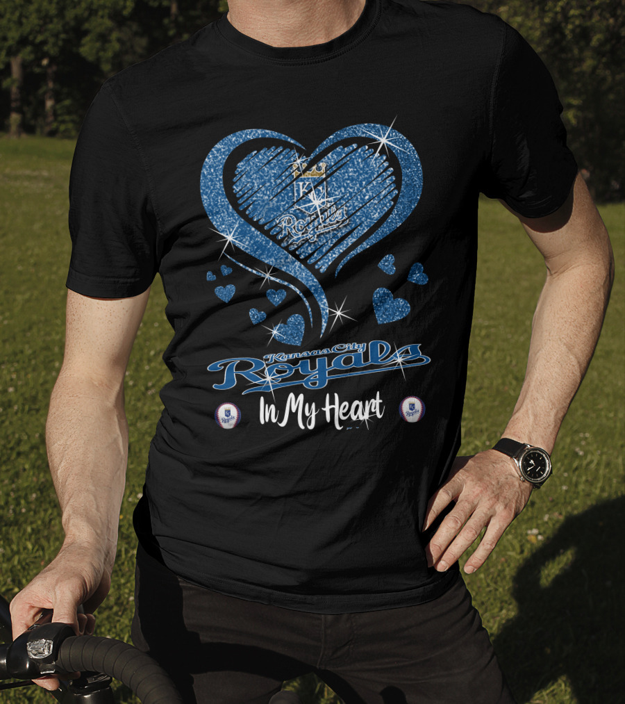 Kansas City Royals In My Heart Sparkling Blue Heart T-Shirt