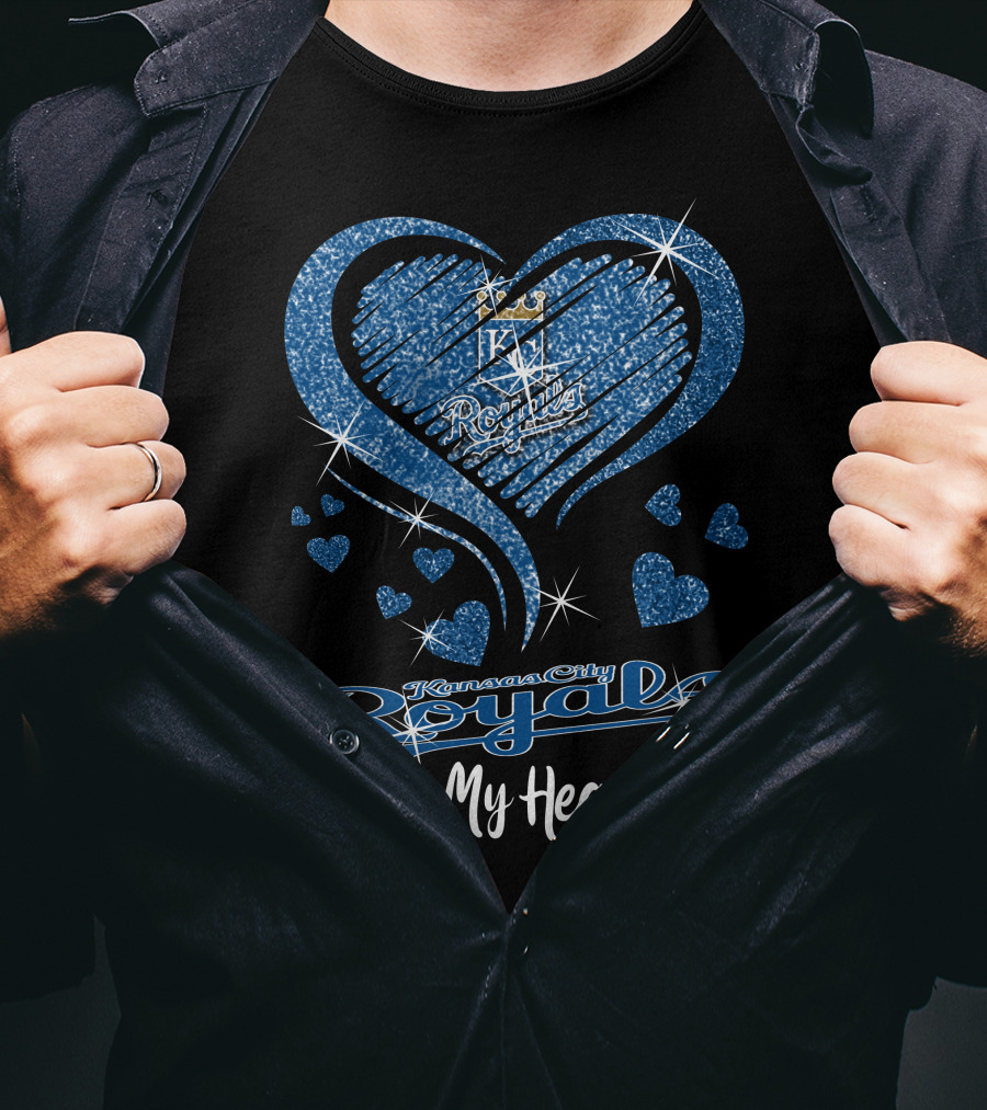 Kansas City Royals In My Heart Sparkling Blue Heart T-Shirt