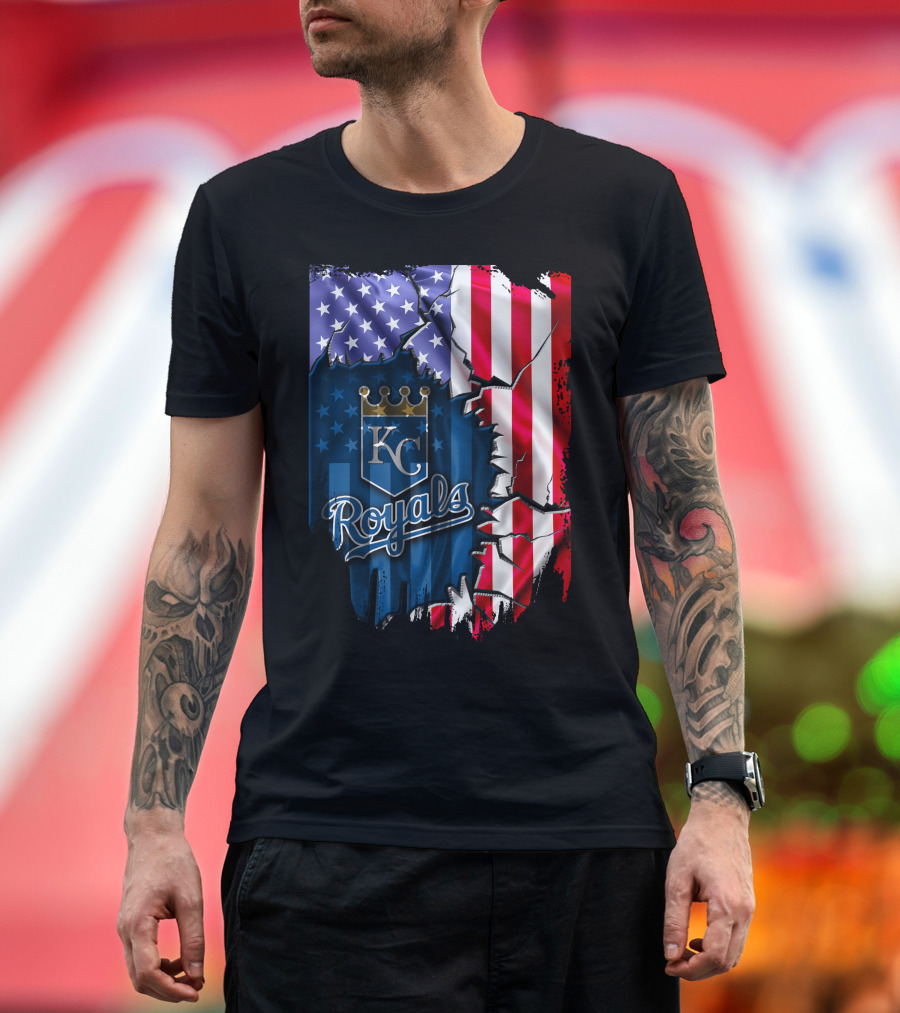 Kansas City Royals Logo with American Flag Background T-Shirt