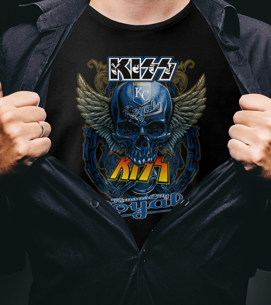 Kiss Kansas City Royals Skull Wings Chain T-Shirt