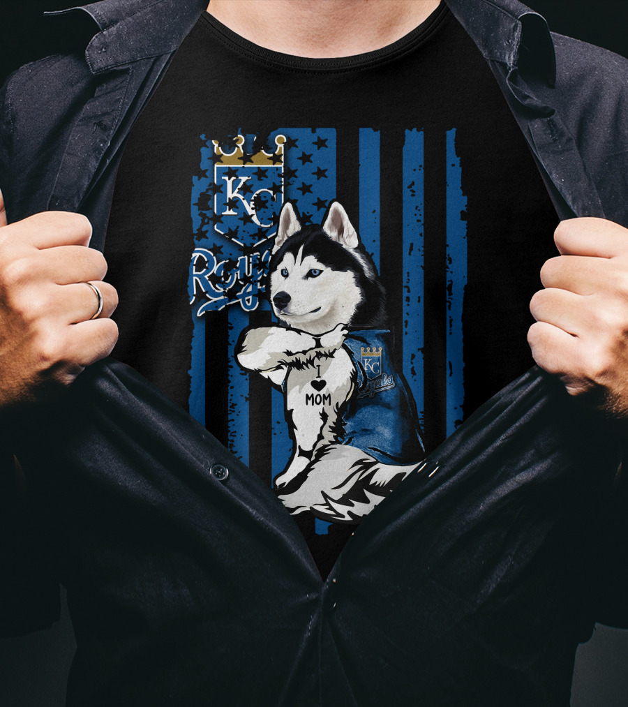 Siberian Husky KC Royals Mom Blue Stripes T-Shirt