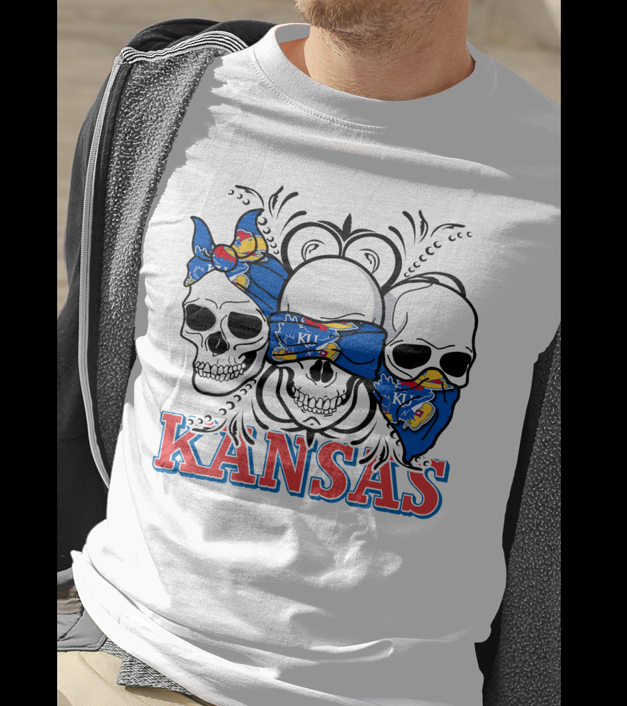 Kansas Jayhawks Skulls Bandana T-Shirt