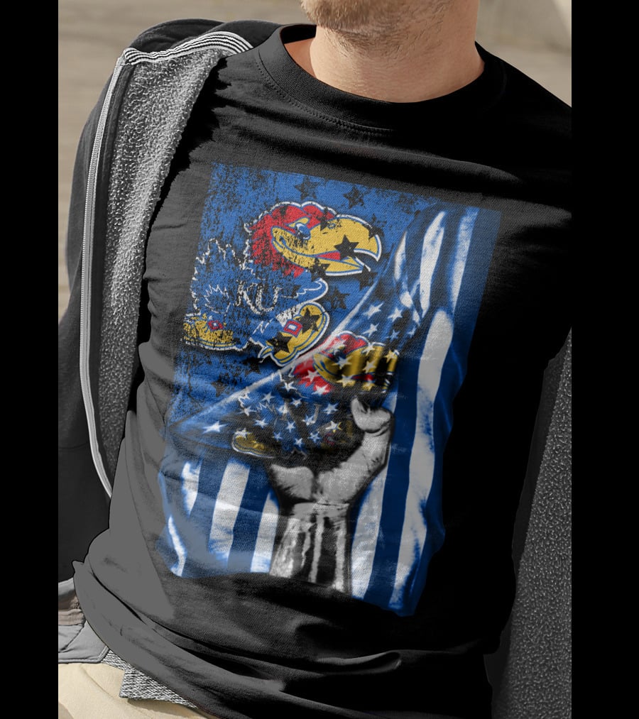 Kansas Jayhawks American Flag Dual T-Shirt