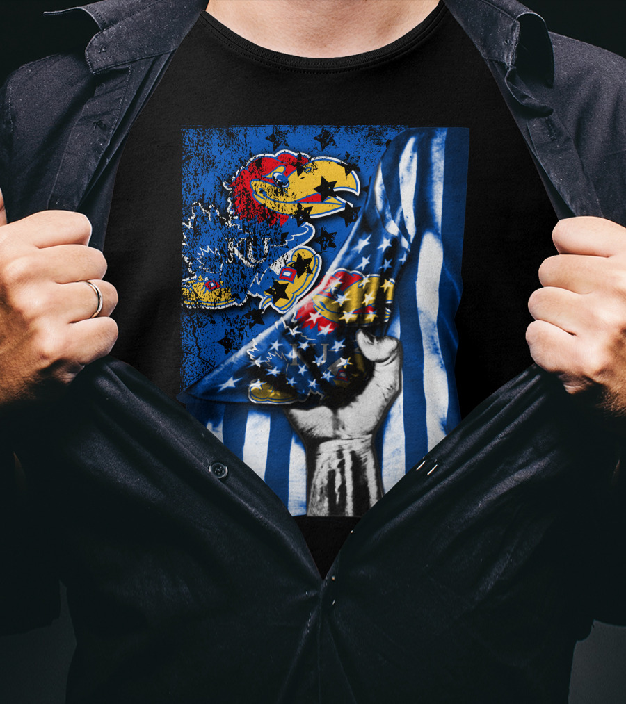 Kansas Jayhawks American Flag Dual T-Shirt