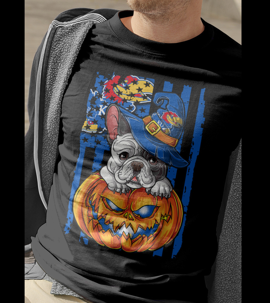 Kansas Jayhawks Bulldog Halloween Pumpkin Wizard Hat T-Shirt