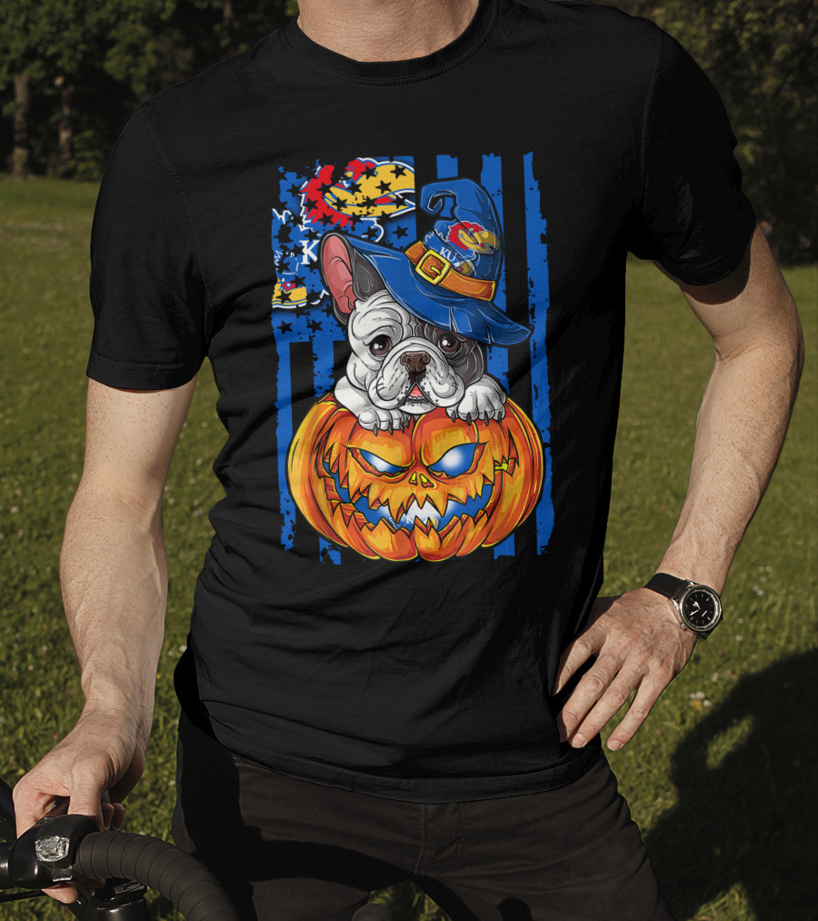 Kansas Jayhawks Bulldog Halloween Pumpkin Wizard Hat T-Shirt