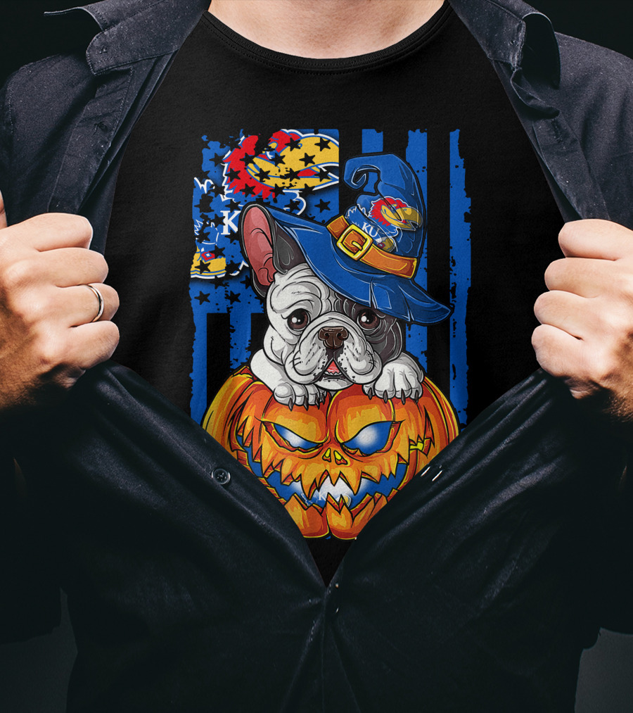 Kansas Jayhawks Bulldog Halloween Pumpkin Wizard Hat T-Shirt