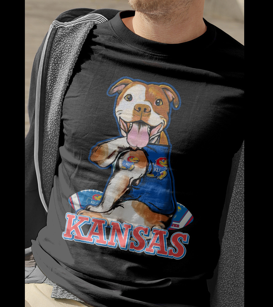 Kansas Pitbull Mascot With Jayhawks Football T-Shirt