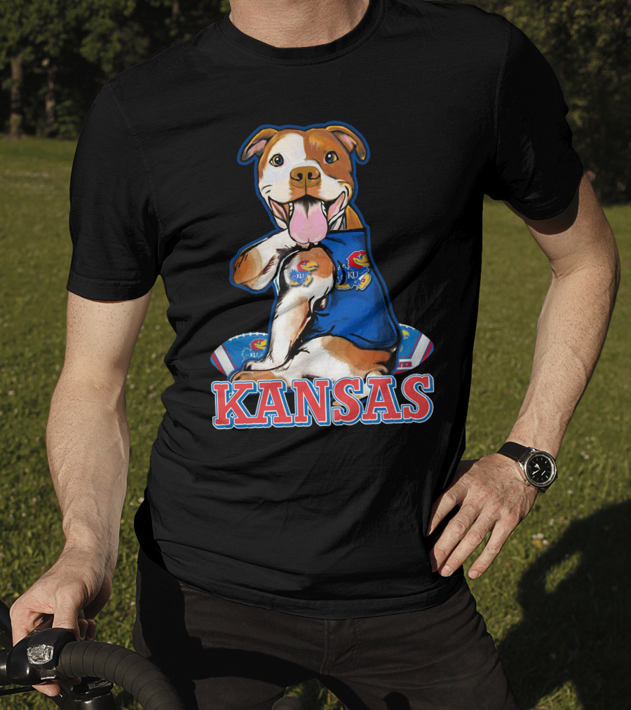 Kansas Pitbull Mascot With Jayhawks Football T-Shirt