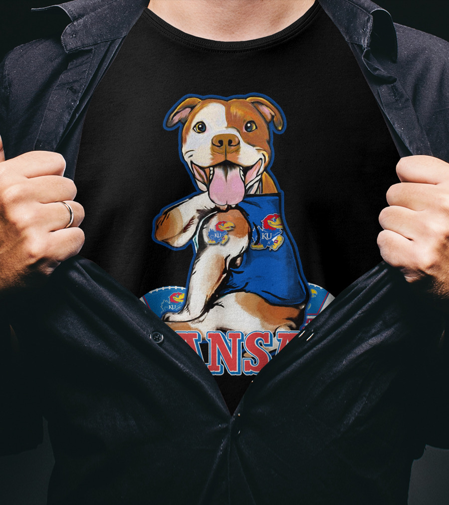 Kansas Pitbull Mascot With Jayhawks Football T-Shirt