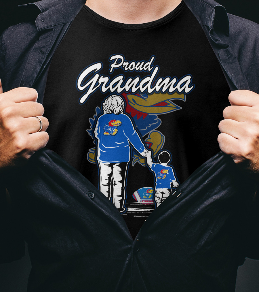 Proud Grandma Of Kansas Jayhawks Fan With Logo T-Shirt