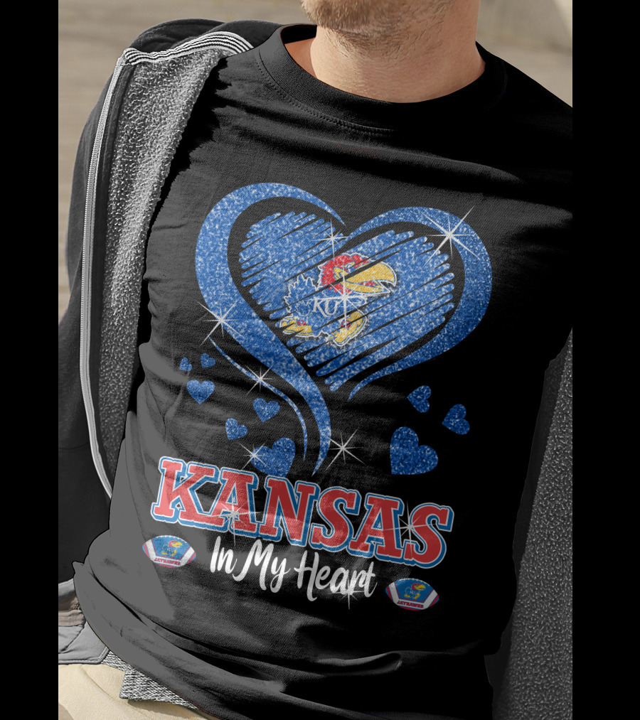Kansas Jayhawks Heart KU Love Glitters Kansas In My Heart T-Shirt