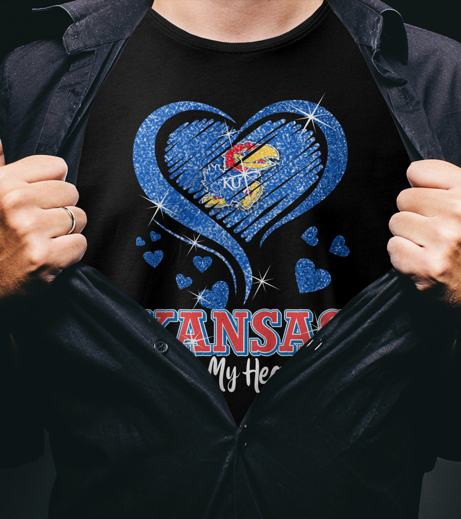 Kansas Jayhawks Heart KU Love Glitters Kansas In My Heart T-Shirt