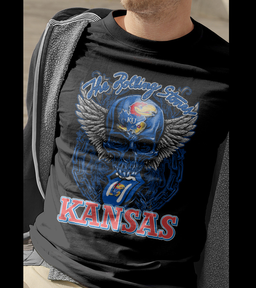 The Rolling Stones Kansas Jayhawks Ku Winged Skull T-Shirt
