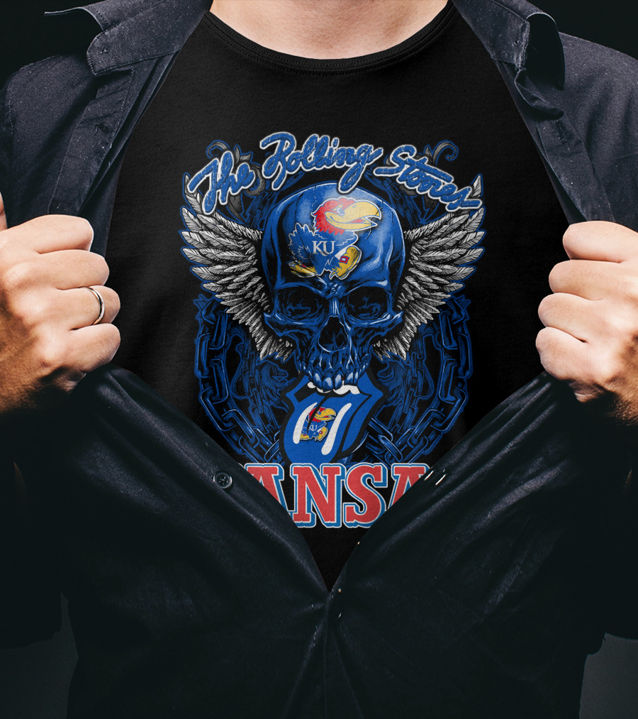 The Rolling Stones Kansas Jayhawks Ku Winged Skull T-Shirt