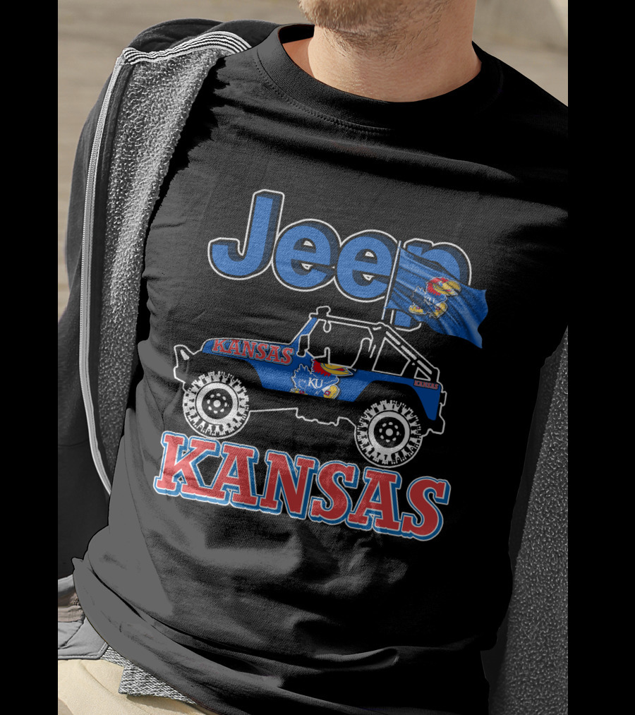 Jeep Kansas Jayhawks KU Logo And Flag T-Shirt