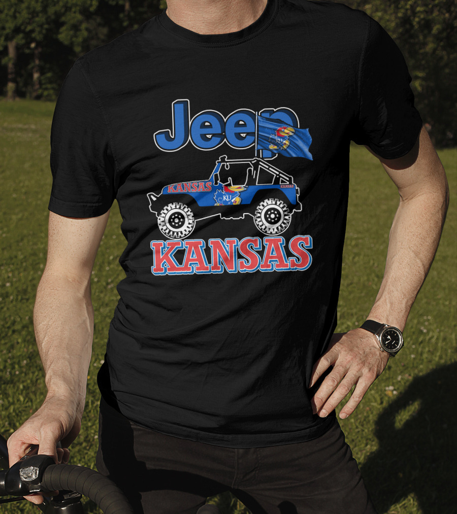 Jeep Kansas Jayhawks KU Logo And Flag T-Shirt