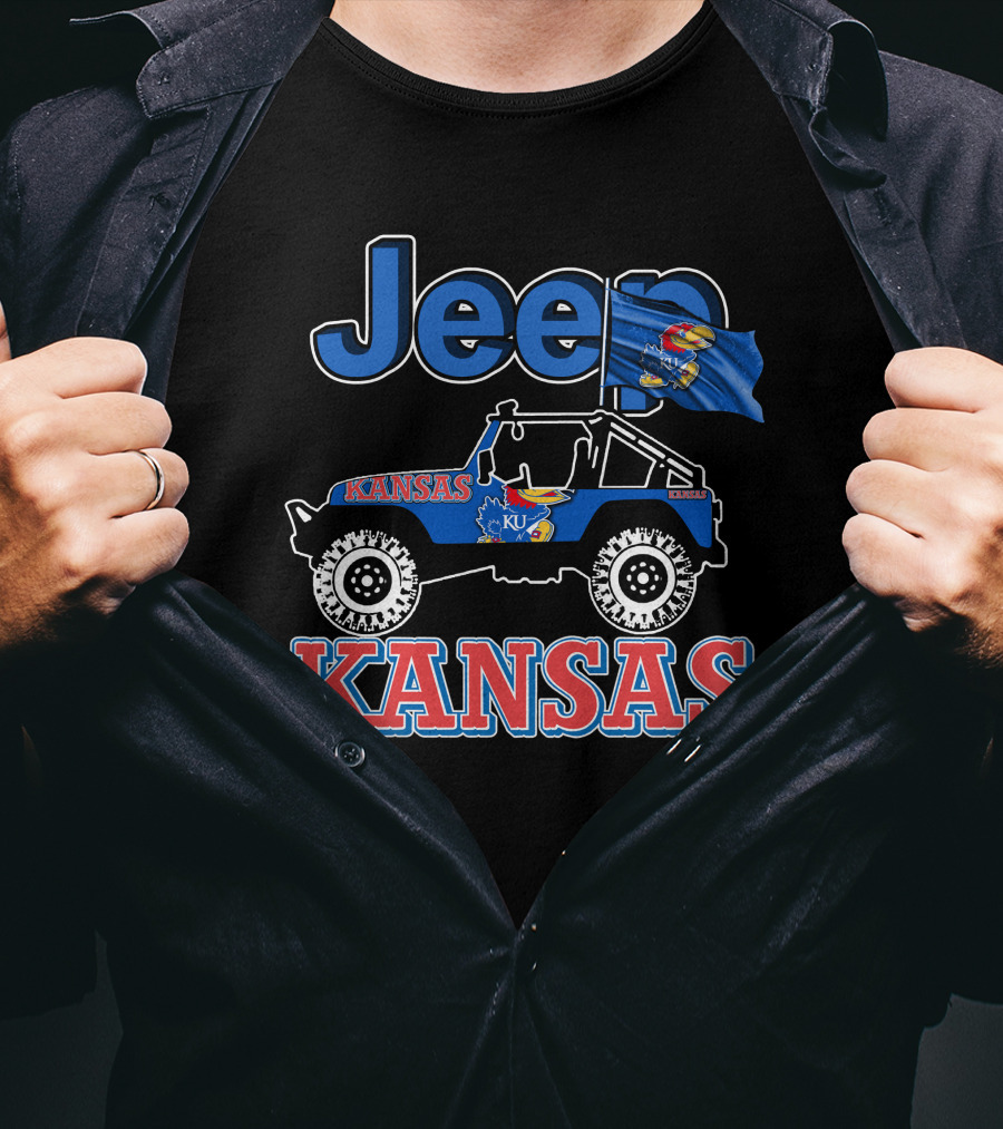 Jeep Kansas Jayhawks KU Logo And Flag T-Shirt