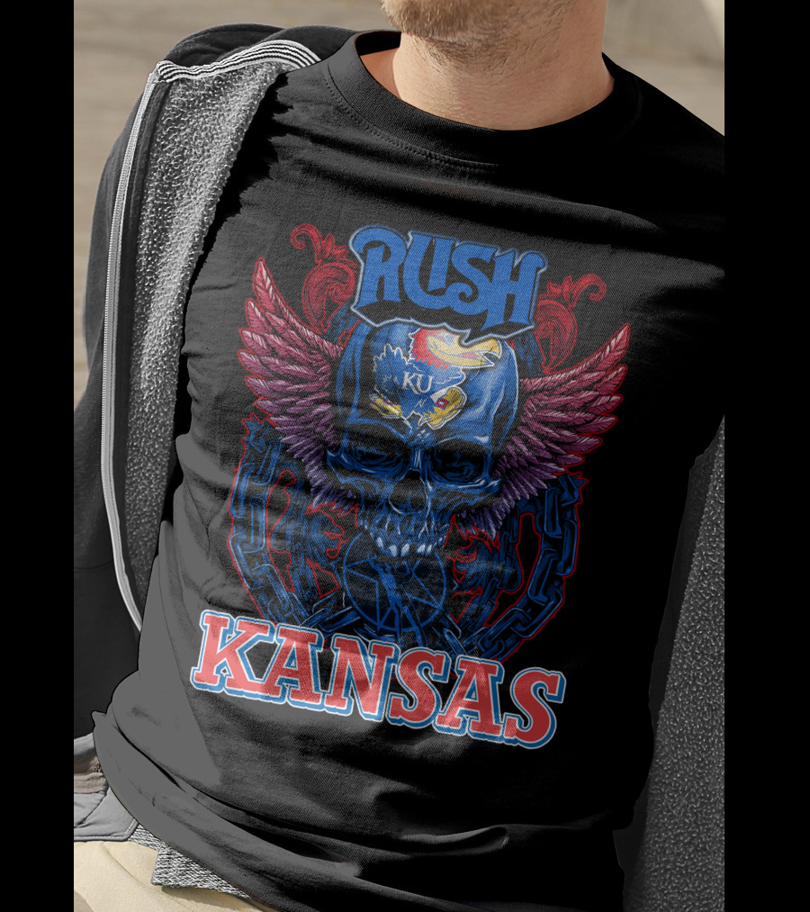 Rush KU Kansas Jayhawks Skull Winged T-Shirt