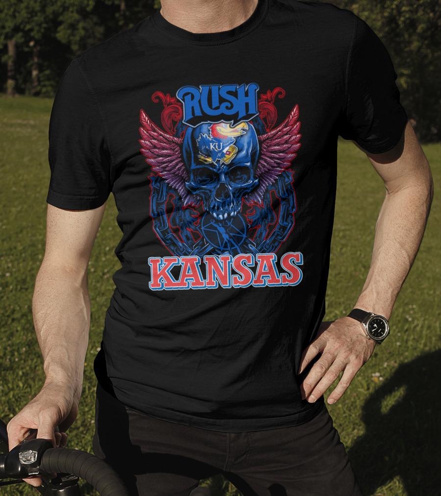 Rush KU Kansas Jayhawks Skull Winged T-Shirt