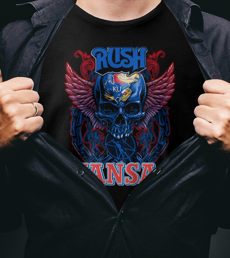 Rush KU Kansas Jayhawks Skull Winged T-Shirt