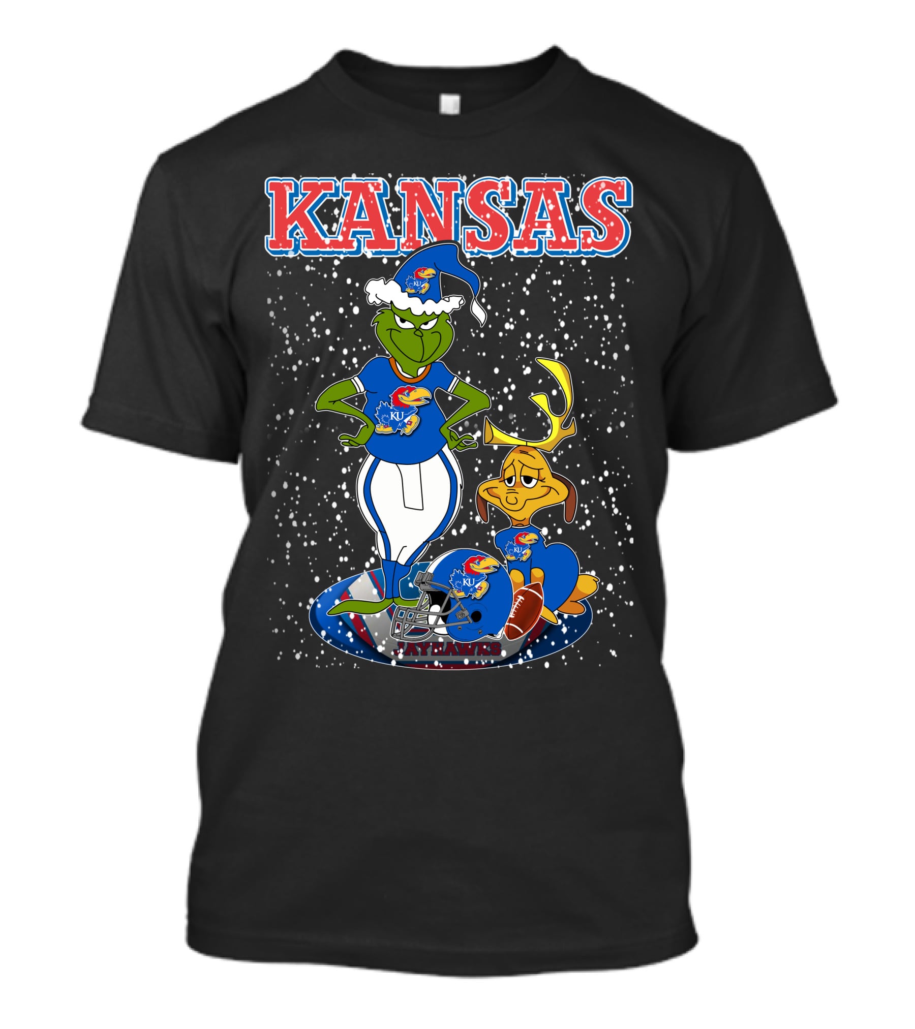 Kansas Grinchxmas Jayhawks KU Snowy Football Holiday T-Shirt