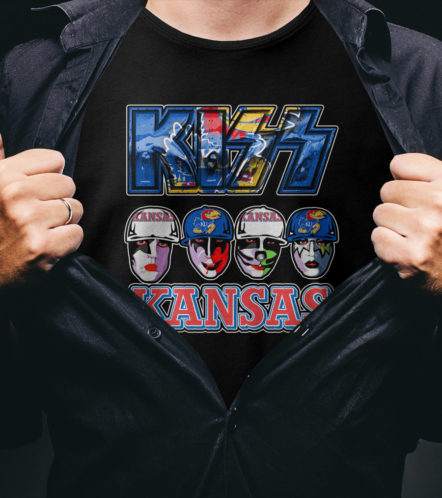 Kiss Kansas Jayhawks Face Paint Rock Band Fusion T-Shirt