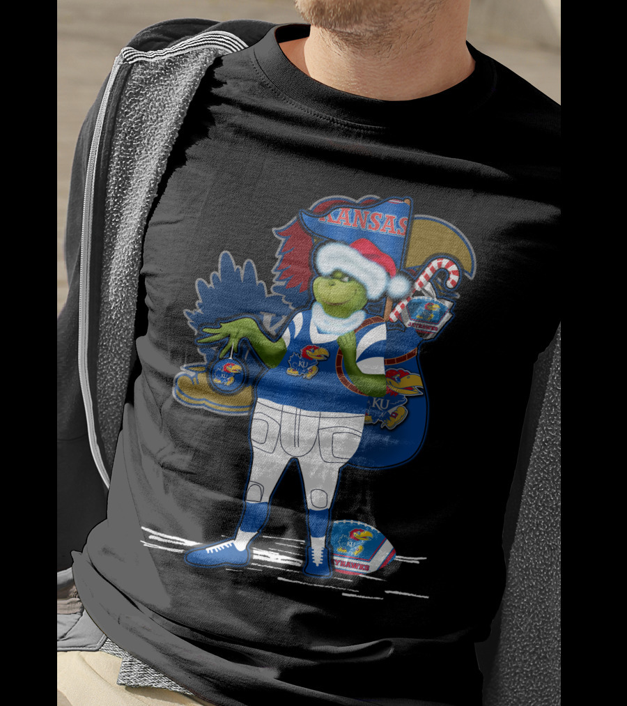 Grinchxmas Kansas Jayhawks Football Holiday Crossover T-Shirt