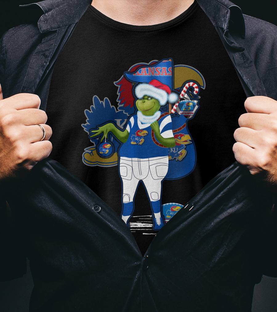 Grinchxmas Kansas Jayhawks Football Holiday Crossover T-Shirt