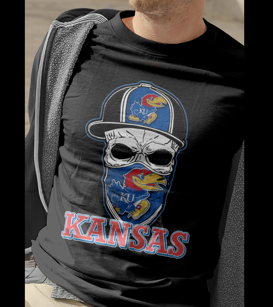 Kansas Jayhawks Skull Hat KU T-Shirt
